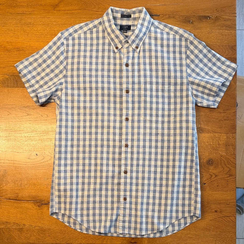 J. Crew Slim Light Blue and White Plaid Men's Shirt new w/o tags. Never worn